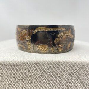 Etched Elephant Brass Bangle Bracelet Novelty Animal Jungle Safari